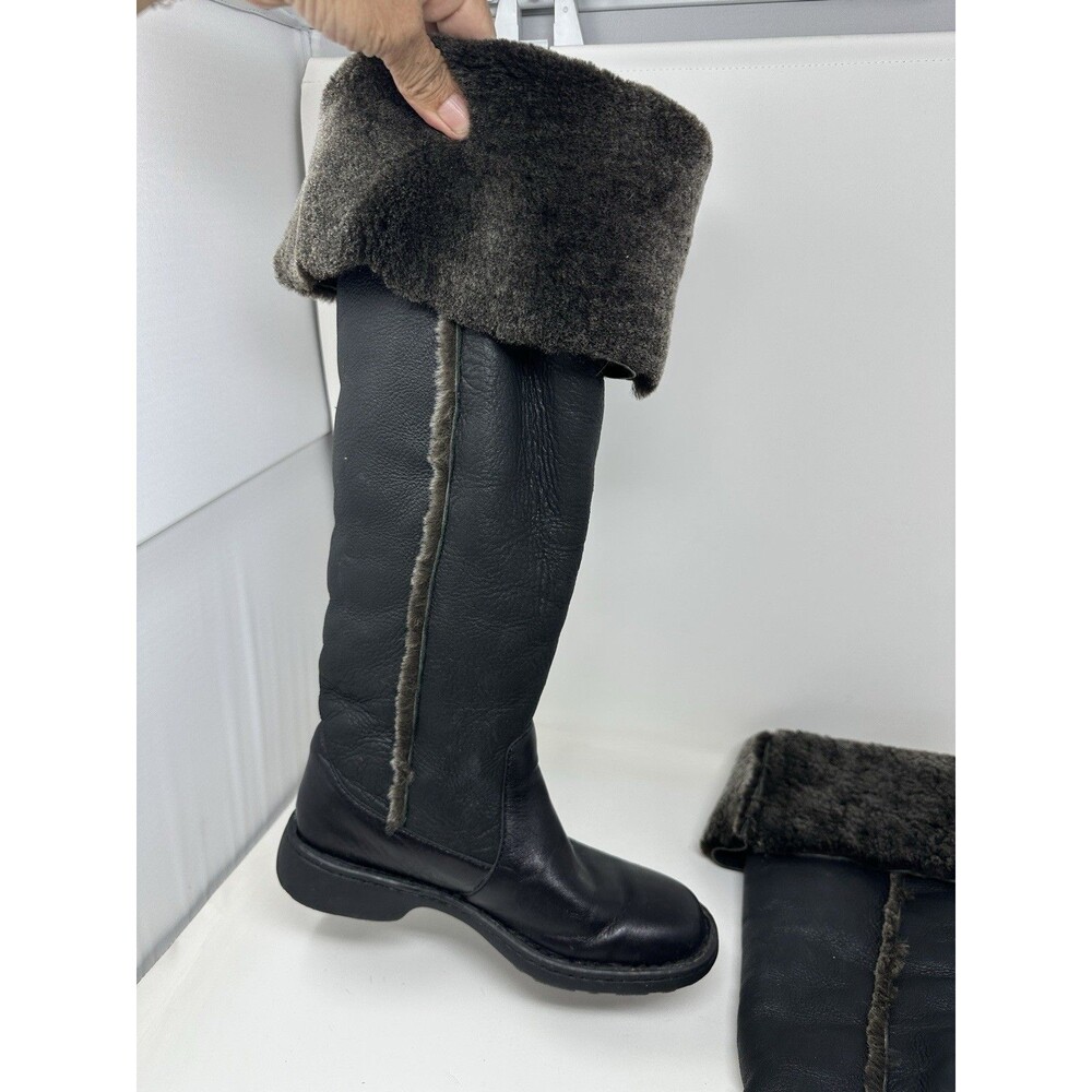Born Mid-Calf Leather Shearling Lining Black Snow Boots Womens 7 Wear up or Cuff